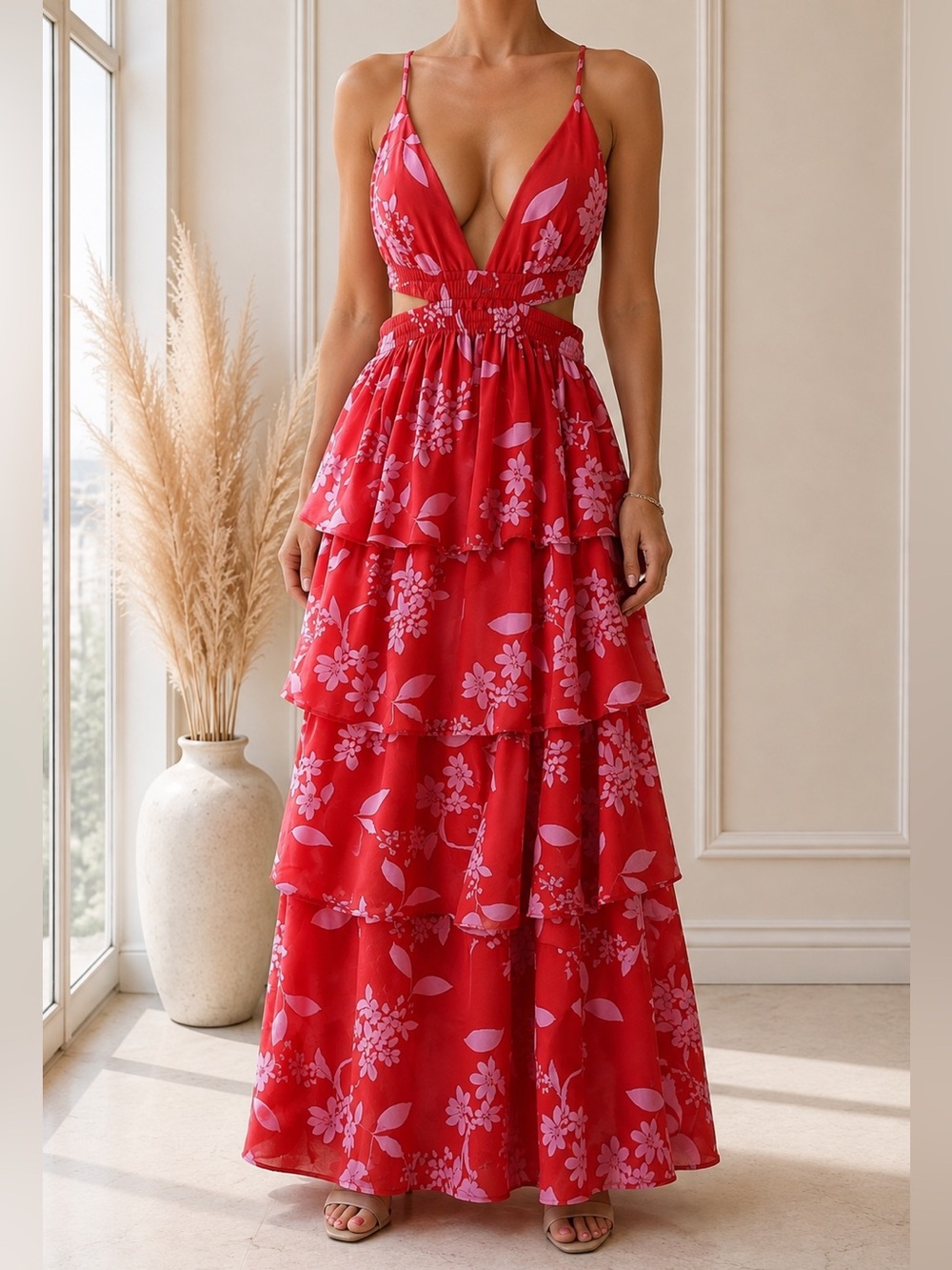 Express tiered floral print maxi dress. Size: XS. NWT